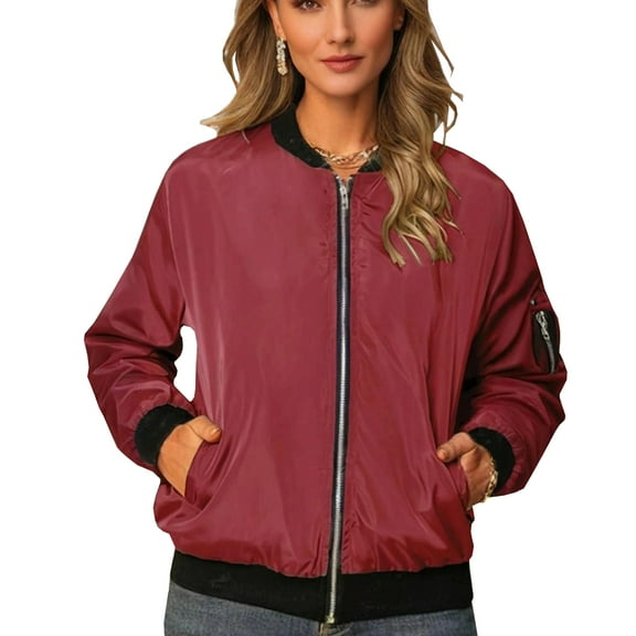 SCACTO Women's Fashion Color-Blocked Jacket, Spring & Fall Zippered Long-Sleeve Top
