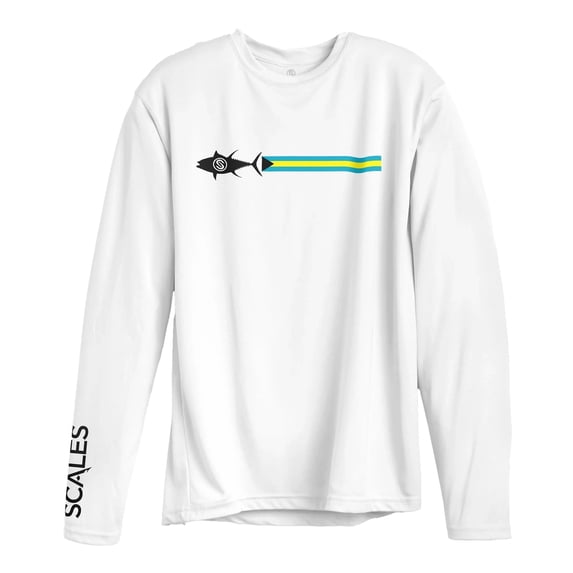SCALES Bahamas Tuna Stripe Performance White, XLarge Long Sleeve