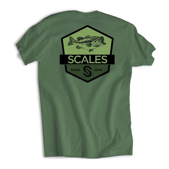 SCALES Bass Badge Premium Short Sleeve Tee Military Green, XLarge