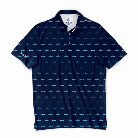SCALES Center Console Only Short Sleeve Polo Navy, Large