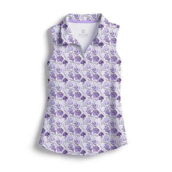 SCALES Coral Reef Sleeveless Womens Polo White, Orchid, Small