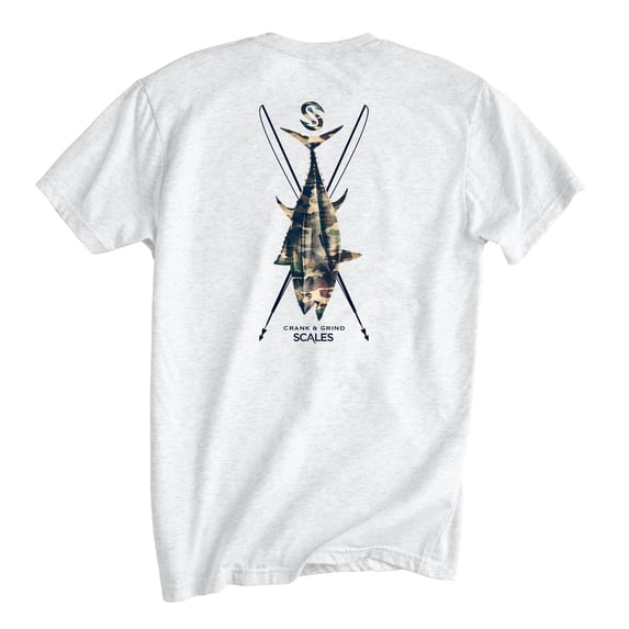 SCALES Crank & Grind Premium Short Sleeve Tee White Heather, Medium