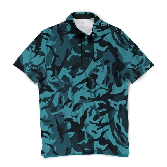 SCALES Frigate Camo Short Sleeve Polo Aqua Camo, 2XLarge