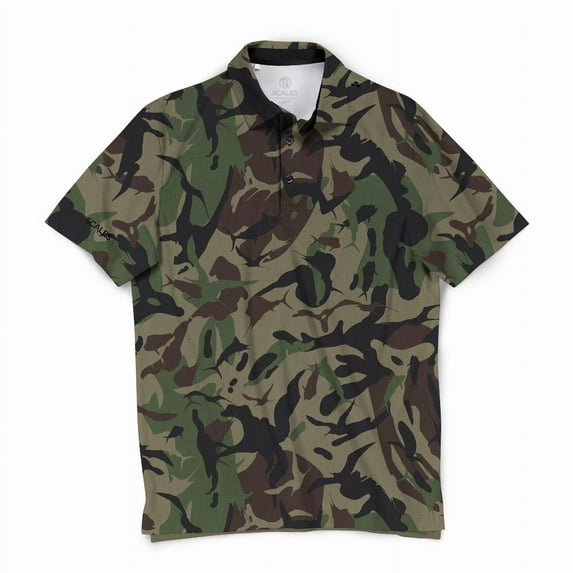 SCALES Frigate Camo Short Sleeve Polo Tan Camo, Medium
