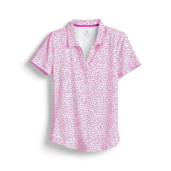 SCALES Jaws Womens Short Sleeve Polo White, Hot Pink, XSmall