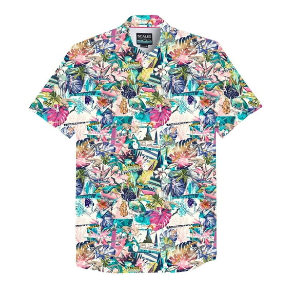 SCALES Mahalo Tourist Short Sleeve Button Down White, Small Buttondown Shirt