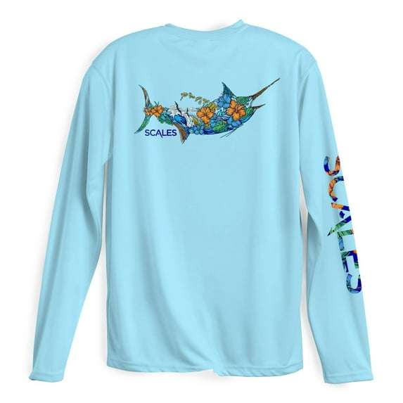 SCALES Men's 808 Marlin Sleeve Performance Shirt Light Blue, Medium Long Sleeve Shirt