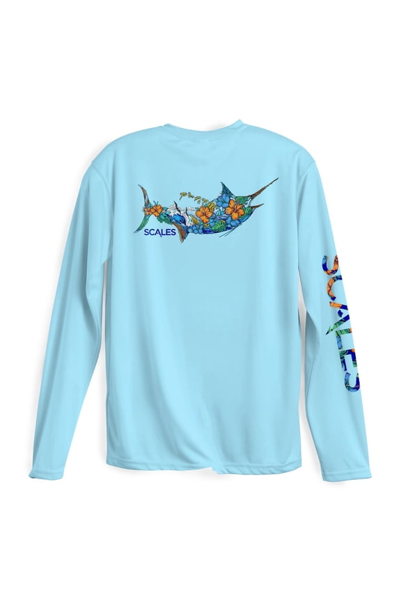 SCALES Men's 808 Marlin Sleeve Performance Shirt Light Blue, Small Long Sleeve Shirt