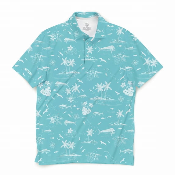 SCALES Never A Tourist Short Sleeve Polo Seafoam, Small