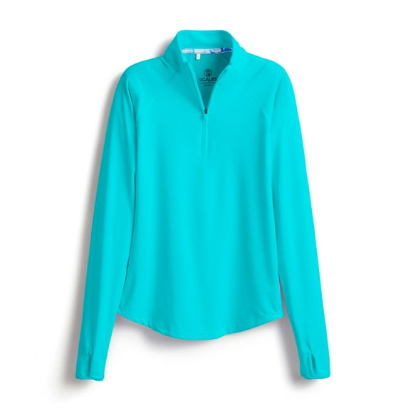 SCALES Offshore Core Womens Sleeve Quarter-Zip Aqua, Medium Long Sleeve Shirt