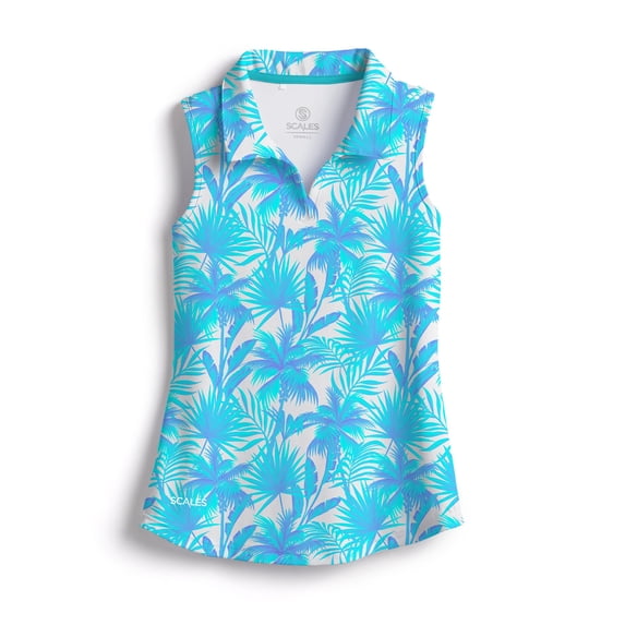 SCALES Palm City Womens Sleeveless Polo White, Aqua, XSmall