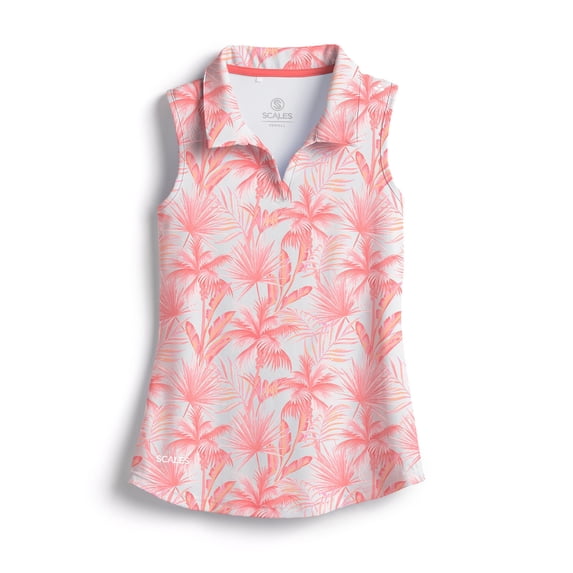 SCALES Palm City Womens Sleeveless Polo White, Coral, Large