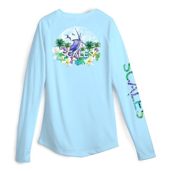SCALES Sail Away Womens Sleeve Performance Shirt Light Blue, Large Long Sleeve Shirt
