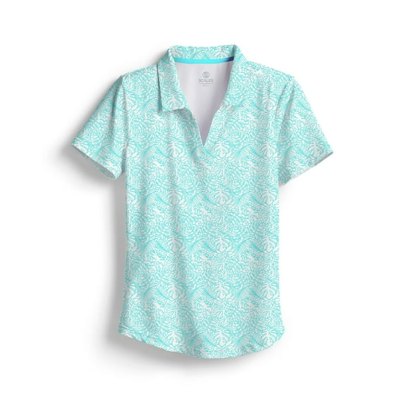 SCALES Simple Days Womens Short Sleeve Polo White, Aqua, Medium
