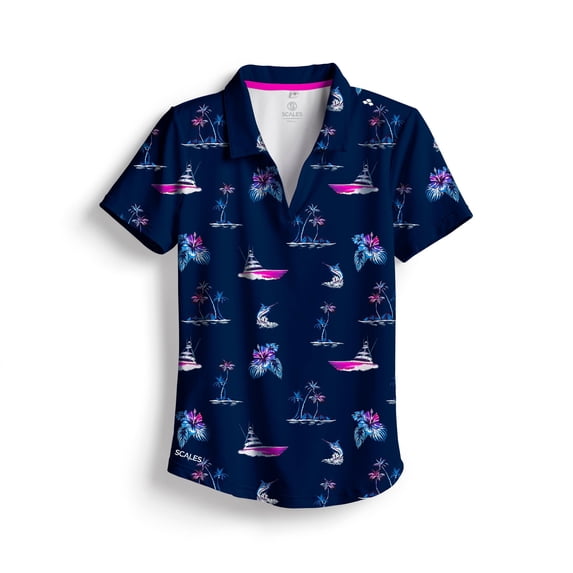 SCALES Sporty Chic Womens Short Sleeve Polo Navy, Large