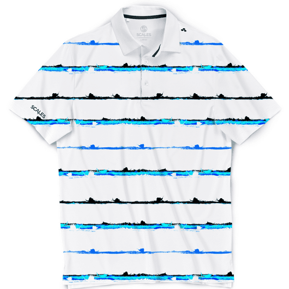 SCALES Striker Stripes Short Sleeve Polo White, Small