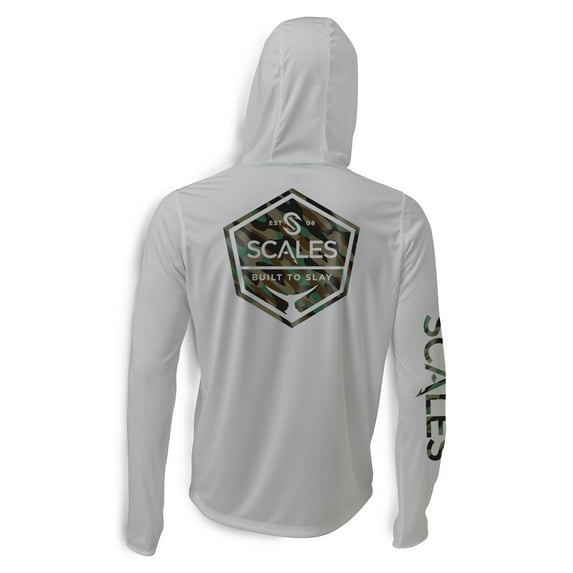 SCALES Tail Up Camo Hooded Long Sleeve Performance Shirt Grey, Large Hoodie