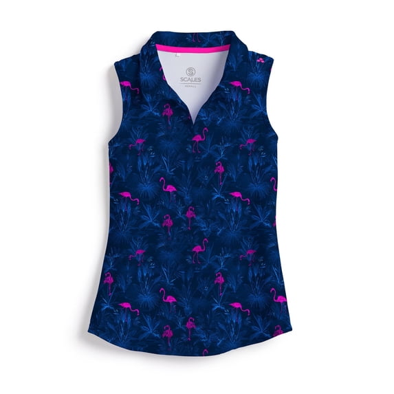 SCALES The Flamingo Womens Sleevless Polo Navy, Small Sleeveless