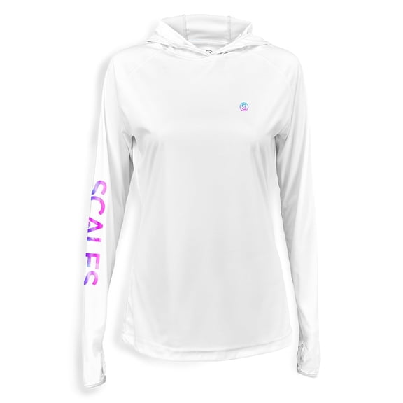 SCALES Tide Dye Flyer Womens Hooded Performance Shirt White, Medium Hoodie