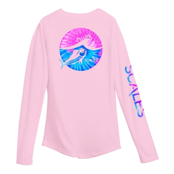 SCALES Tide Dye Flyer Womens Performance Shirt Light Pink, Large Long Sleeve Shirt