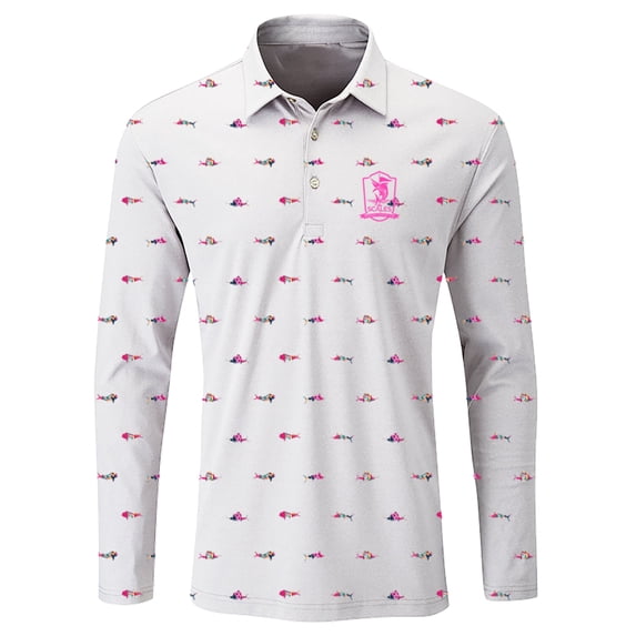 SCALES Trippy Fish Long Sleeve Performance Polo White, XLarge