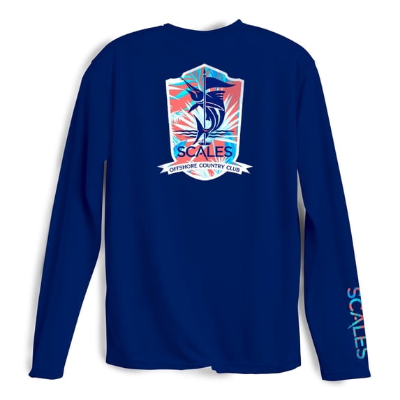 SCALES Tropical Country Club Long Sleeve Performance Shirt Marine, 2XLarge