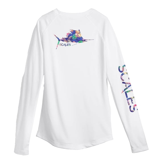 SCALES Tropical Sailfish Womens Long Sleeve Performance White, XLarge