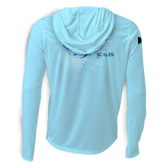 SCALES Tuna Frenzy Hooded Long Sleeve Performance Shirt Light Blue, Medium Hoodie