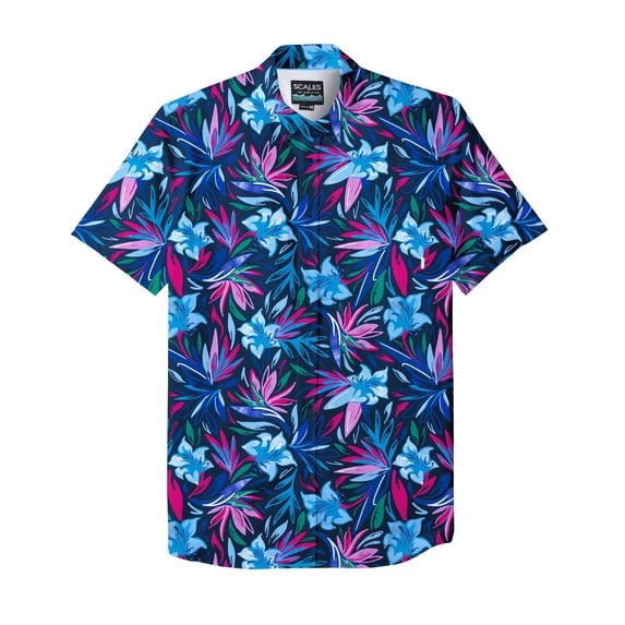 SCALES Wild Flowers Short Sleeve Button Down White, XLarge Buttondown Shirt