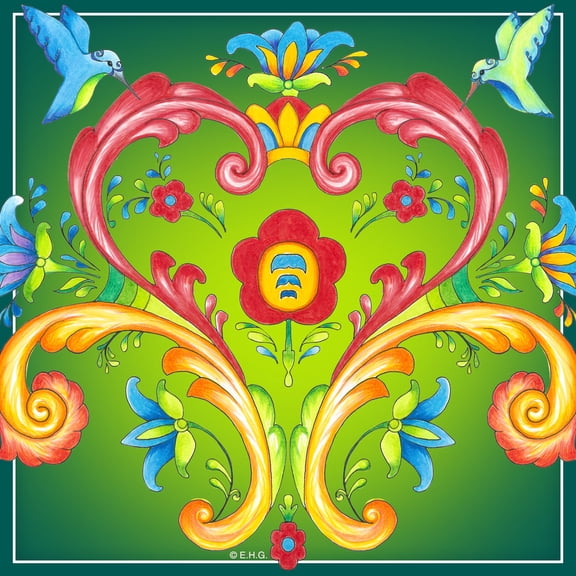 SCAN Green Rosemaling Artwork Motif Ceramic Deluxe Plaque