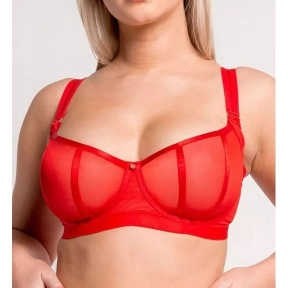 SCANTILLY BY CURVY KATE Flame Red Sheer Chic Underwire Bra, US 30I, UK 30G, NWOT
