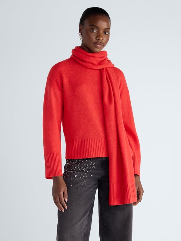 Women’s and Women’s Plus Sweater and Scarf Set (Detachable), Sizes XS-4X