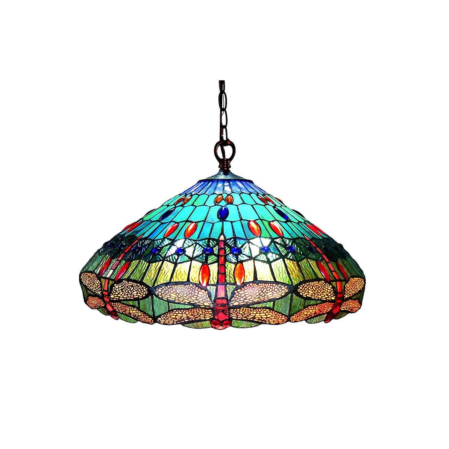 Scarlet Tiffany-Style Dragonfly Glass Pendant Lamp with Bronze Finish