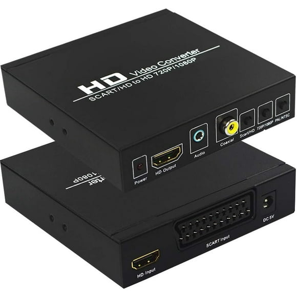 SCART to HDMI, Scart Converter Video Audio Box, HD Video Converter Scart to HDMI Adapter with PAL/NTSC Video Scaler, 1080P/720P Support HDMI, 3.5mm Coaxial Audio Out for TV and DVD Player