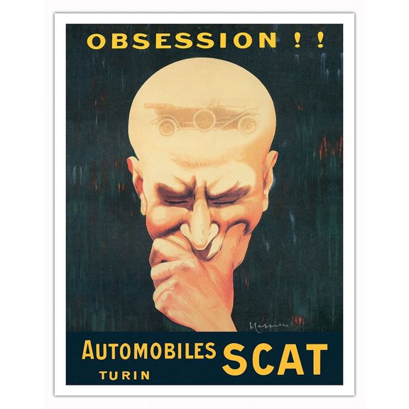 SCAT Automobiles (Societa Ceirano Automobili Torino) - Obsession - Vintage French Advertising Poster by Leonetto Cappiello c.1914 - Fine Art Matte Paper Print (Unframed) 11x14in