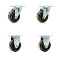 thumbnail image 1 of SCC 4” X 1.5" High Temp Phenolic Wheel Caster Set 4 - 2 Swivel/2 Rigid, 1 of 2