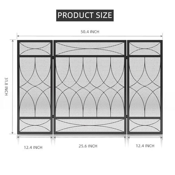 SCENDOR 3-Panel Fireplace Screen 50.4"(L) x 31.8"(H) Fireproof Protection Fireplace Safety Screen Classic Fireplace Barrier Popular Wrought Iron Hearth Screen High-Temperature Coat