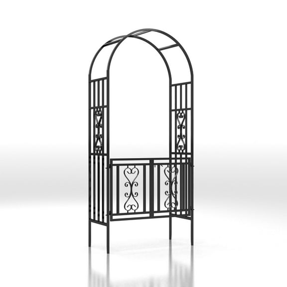 SCENDOR Heavy-Duty Arch with Gate, Iron Arbor Trellis Arbor Archway for Climbing Plants Roses Vines Support Rack, Outdoor Lawn Backyard Patio Wedding Party Ceremony Decoration