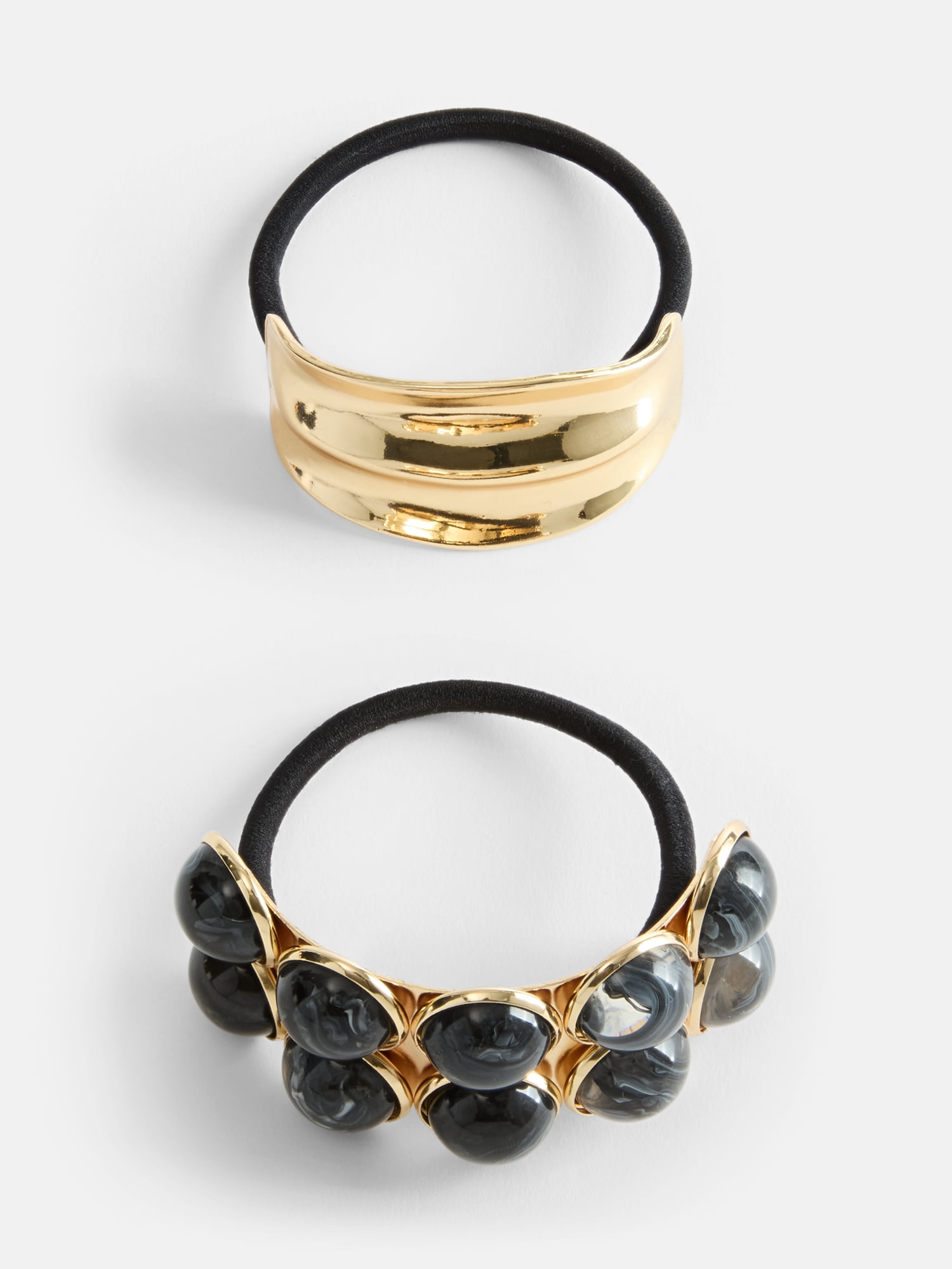 Scenario Women's Faux Cabochon Hair Ties, 2-Piece, Black