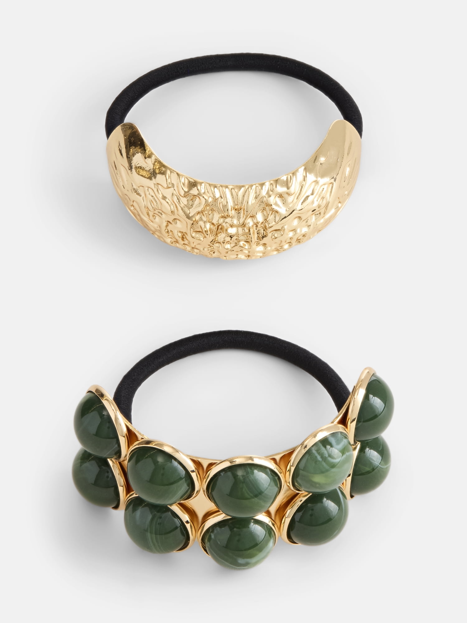Scenario Women's Faux Cabochon Hair Ties, 2-Piece, Green