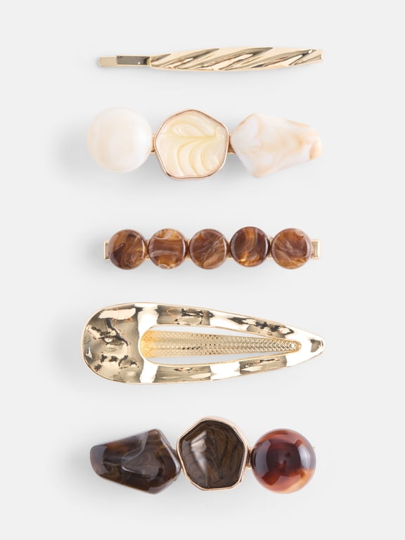 Women's Marbled Stone Hair Clips, 5-Pack, Brown