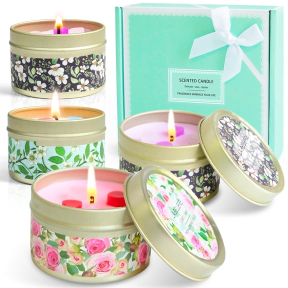 SCENTORINI Scented Candles Gift Set, 4 Packs Natural Soy Wax Travel Tins, Long Lasting Aromatherapy Candles for Home Decor, Christmas Wedding Party