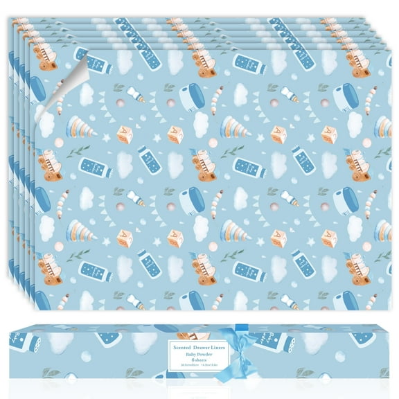 SCENTORINI 6 Sheets Drawer Liners for Dresser, Baby Powder Scented Drawer Paper Liner for Home Shelf Closet 14.3 x19.5 in