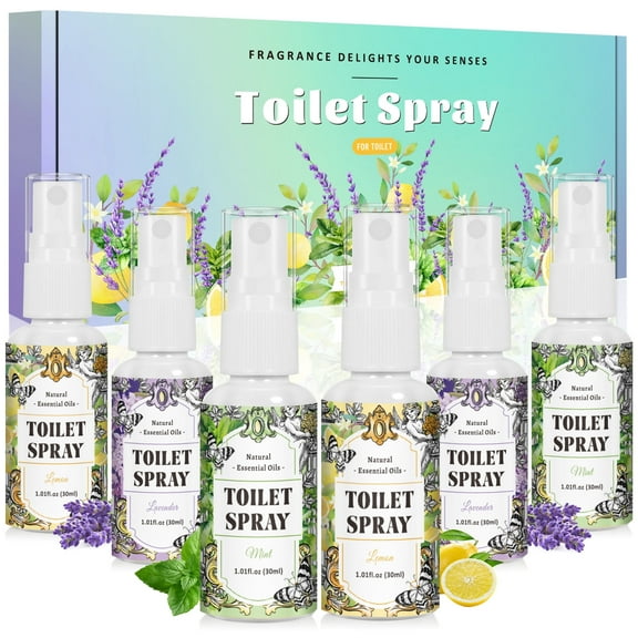 SCENTORINI 6 Pack Toilet Spray, Air Freshener Spray for Bathroom, Portable Odor Deodorizer Mist, Lemon, Mint & Lavender
