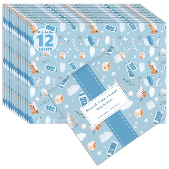 SCENTORINI Baby Powder Scented Drawer Liners, 12 Sheets Drawer Cabinet Paper, Gift for Home Decor, 14.3x19.5 in