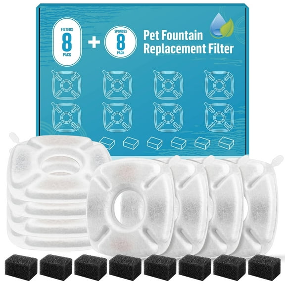 16Pcs Cat Water Fountain Replacement Filters, Fit for Veken 67oz, 95oz, 135oz Automatic Pet Fountain Dog Water Dispenser