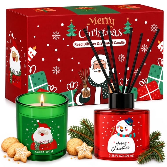 SCENTORINI Christmas Reed Diffuser and Scented Candle Gift Set, Fragrance Diffuser (100ml) and Candle (100g) for Home Dcor