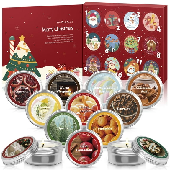 SCENTORINI Christmas Scented Candles Gift Set, 12 Pack Soy Wax Candles with Holiday Decor for Women & Friends