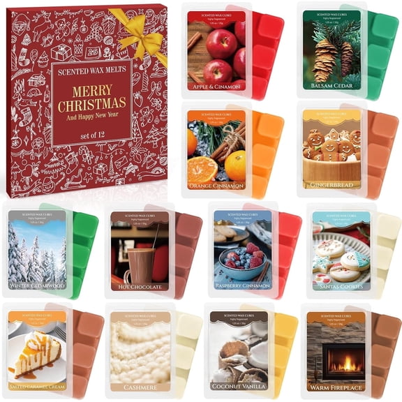 SCENTORINI Winter Scented Wax Melts, Strong Scent Wax Tarts, Candle Melts Gift Set for Christmas, Home Fragrance, 12 Pack