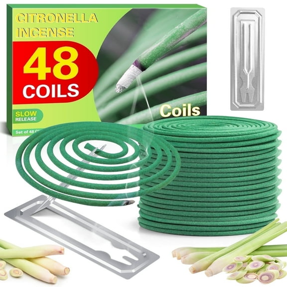 SCENTORINI Citronella Coils, 48 Pcs Lemongrass Incense for Backyards, Pool Side, Patio, Including Holder